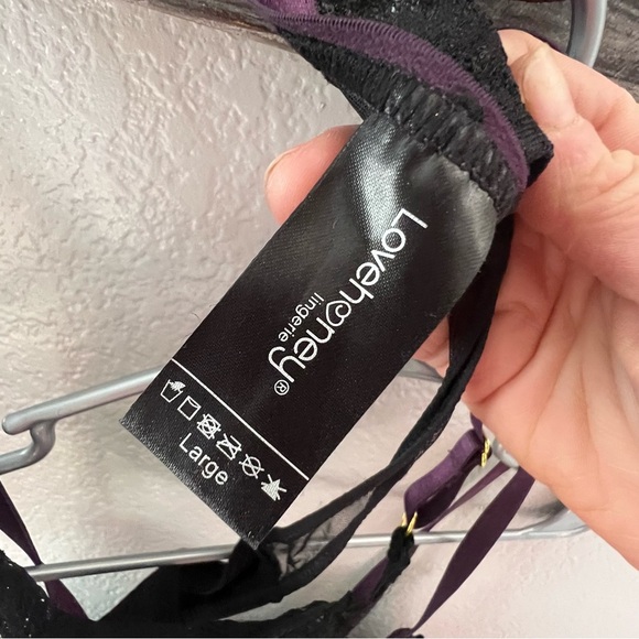 Lovehoney black & purple underwire, padded basque set w/lace thong; sz l nwot - Picture 7 of 14